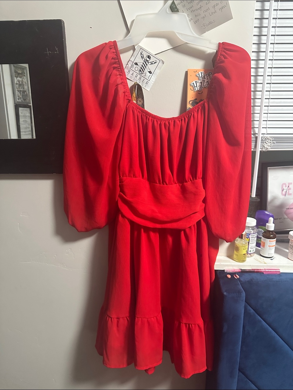House of CB Red Backless Puff-Sleeve Mini Dress